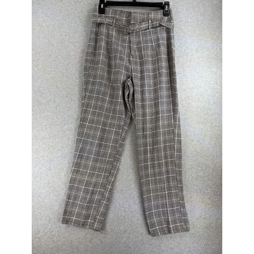 Kendall & Kylie Women’s Small Gray Black Plaid Belted Straight Leg Pants 3565